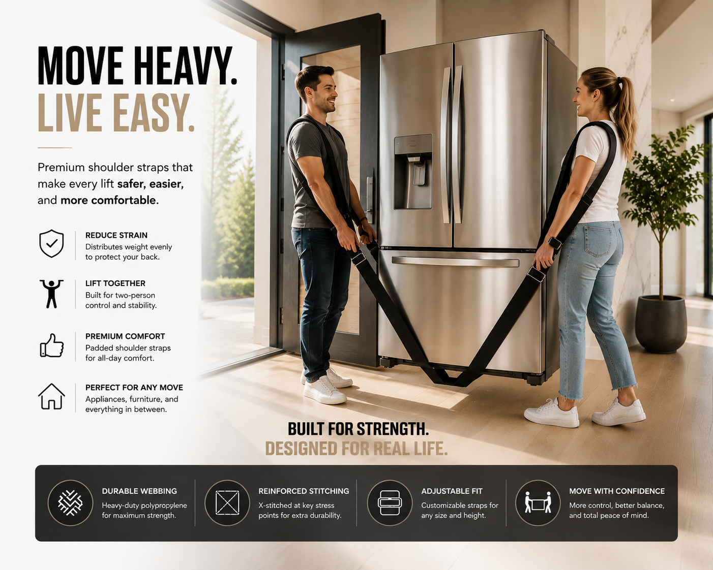 Velqura Premium Furniture Moving Straps | Lift Heavy Furniture With Confidence